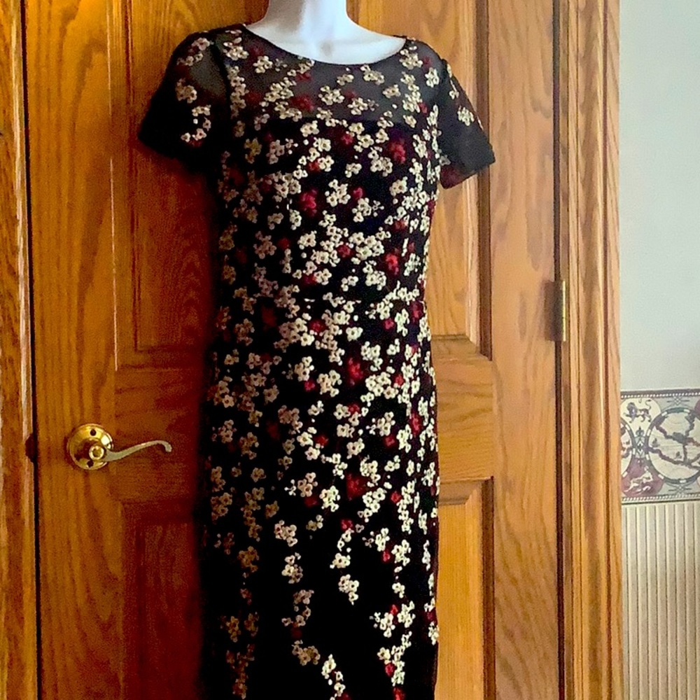 David Meister designer fully lined  embroidered dress  Sz 4